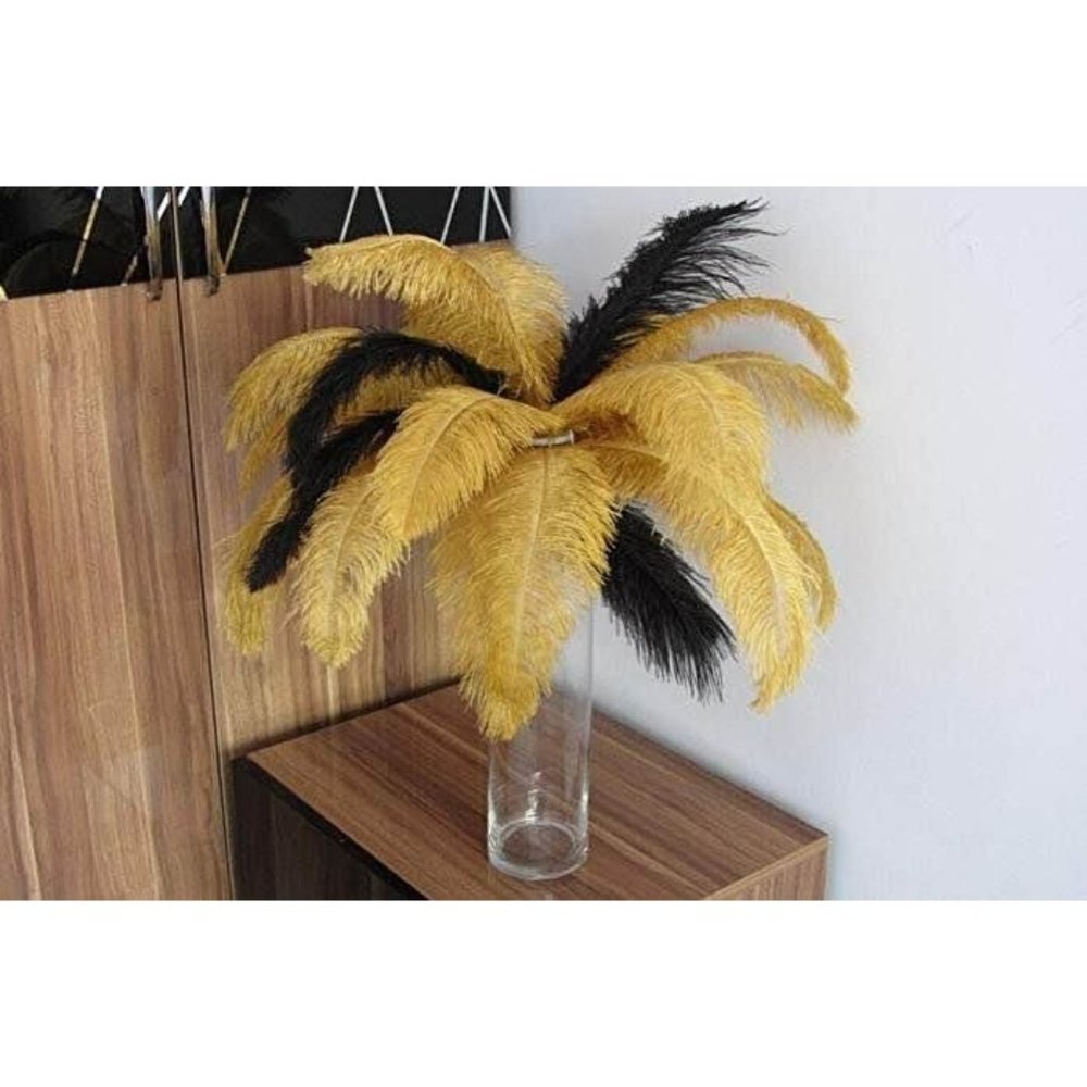 5 Gold & 5 Black Feathers Size 12-14 inches Wedding Centerpiece Bouquet Decor
